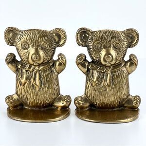 Bookends Set of Two Teddy Bears Solid Brass 1980's